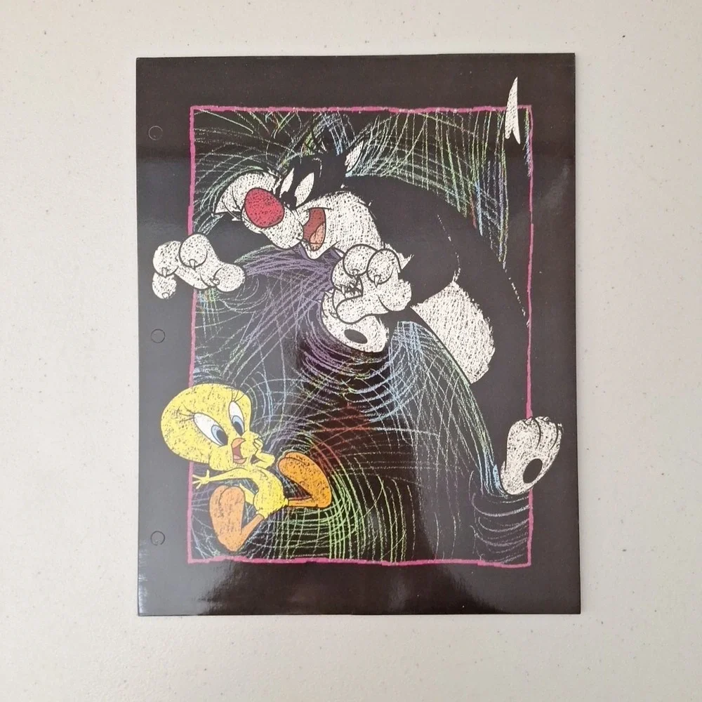 Vintage 1990s Looney Tunes Tweety Bird  Sylvester Cat Bugs Folder Binder NEW